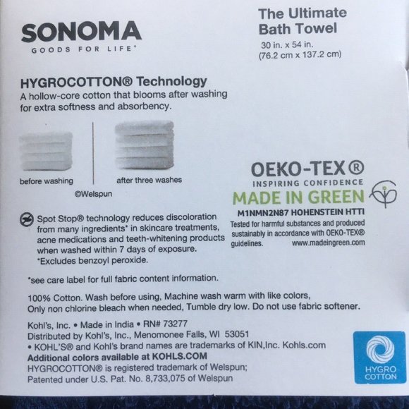 2 new NAVY BLUE Sonoma Ultimate 100% Hygro Cotton 54x30 inch BATH Towels - Picture 4 of 4